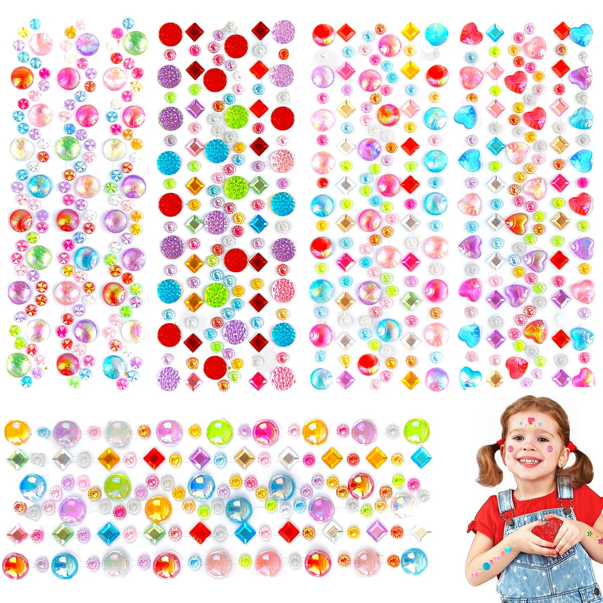 MAYCREATE 5 Sheet Gem Stickers Rhinestones for Crafts, Self Adhesive Crystal Jewels Stickers for Kids, Acrylic Bling Decorative Diamond Stickers for Scrapbooking, DIY Phone Case, Face Decor MAYCREATE 5 Sheet Gem Stickers Rhinestones for Crafts, Self Adhesive Crystal Jewels Stickers for Kids, Acrylic Bling Decorative Diamond Stickers for Scrapbooking, DIY Phone Case, Face Decor